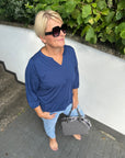 Bluse in blau mit 3/4 Ärmeln