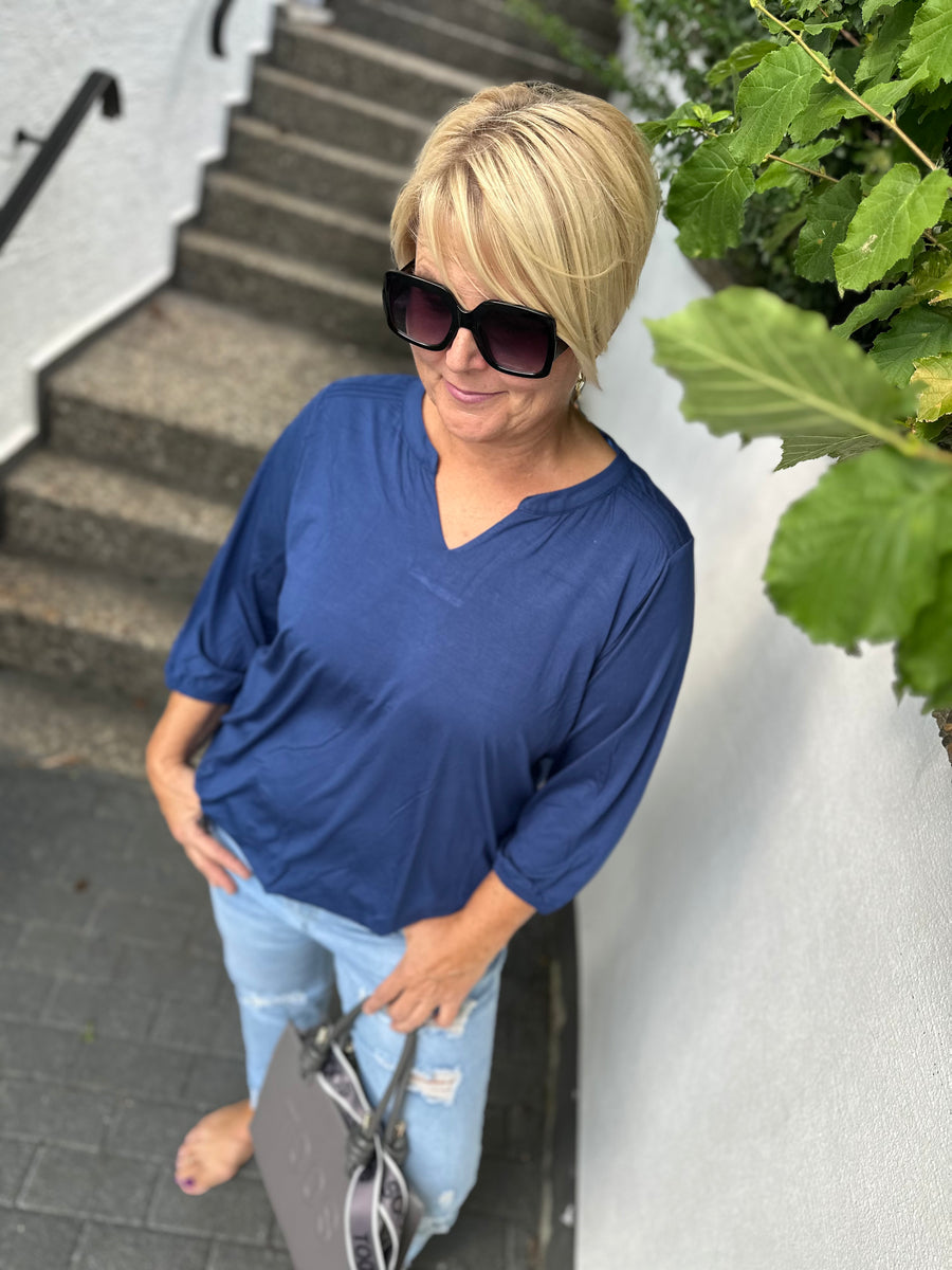 Bluse in blau mit 3/4 Ärmeln