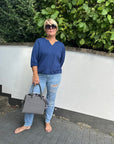 Bluse in blau mit 3/4 Ärmeln