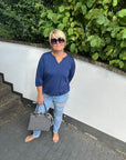 Bluse in blau mit 3/4 Ärmeln