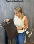 Ripp-Stricktop mit Wellenkanten in Braun