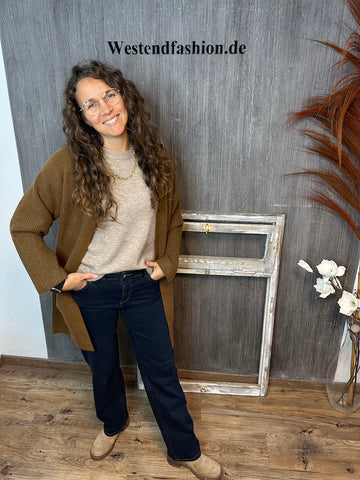 Weite Jeans dunkle Waschung mit auffälligen Nähten