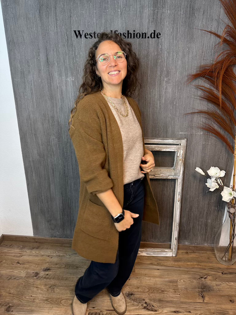 Strickjacke lang in Toffee