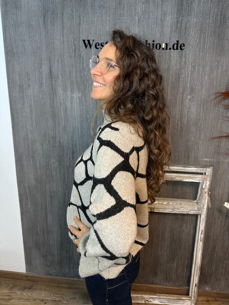 Pullover mit Muster und höherem Kragen