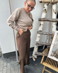 Weite Anzughose in braun-meliert