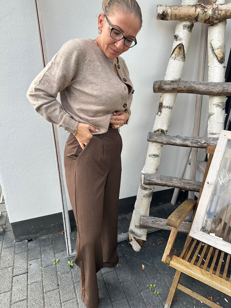 Weite Anzughose in braun-meliert