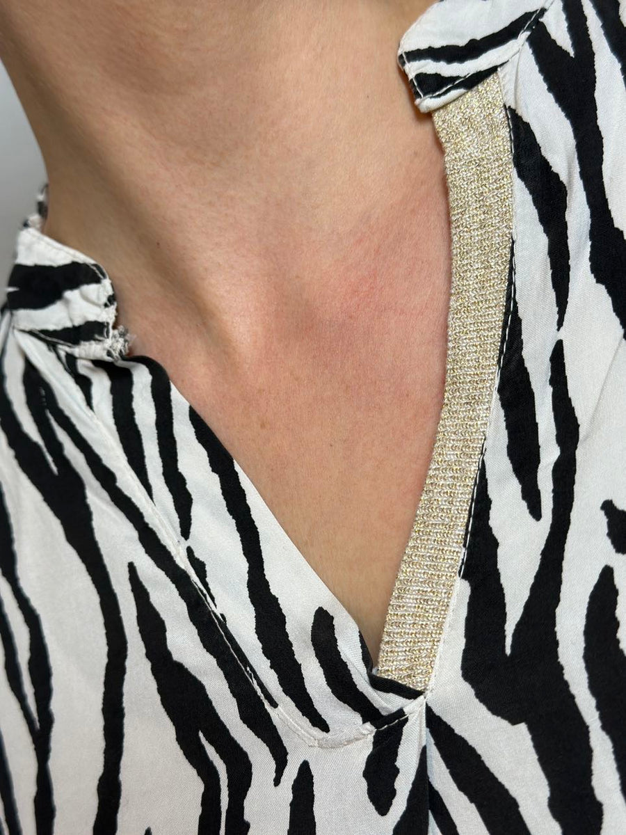 Zebra Longbluse mit Glitzer Detail