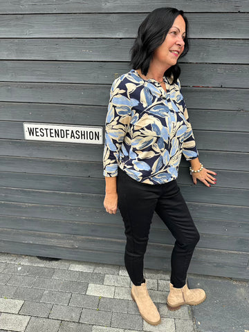 Bluse mit abstraktem Blumendruck in Blau