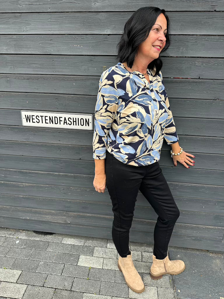 Bluse mit abstraktem Blumendruck in Blau