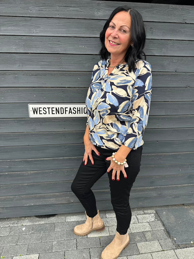 Bluse mit abstraktem Blumendruck in Blau