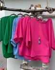 Bluse mit Fledermausärmeln & Kette Gr. S-XL