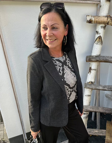 Soft-Blazer mit Fischgrätenmuster in Grau