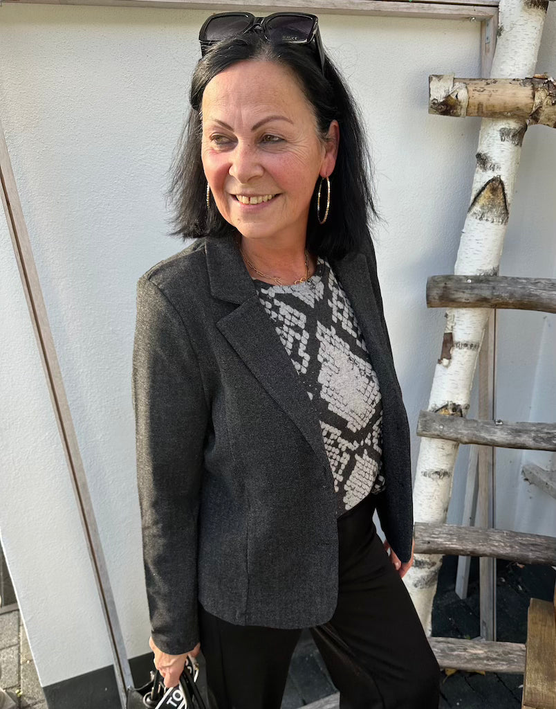 Soft-Blazer mit Fischgrätenmuster in Grau