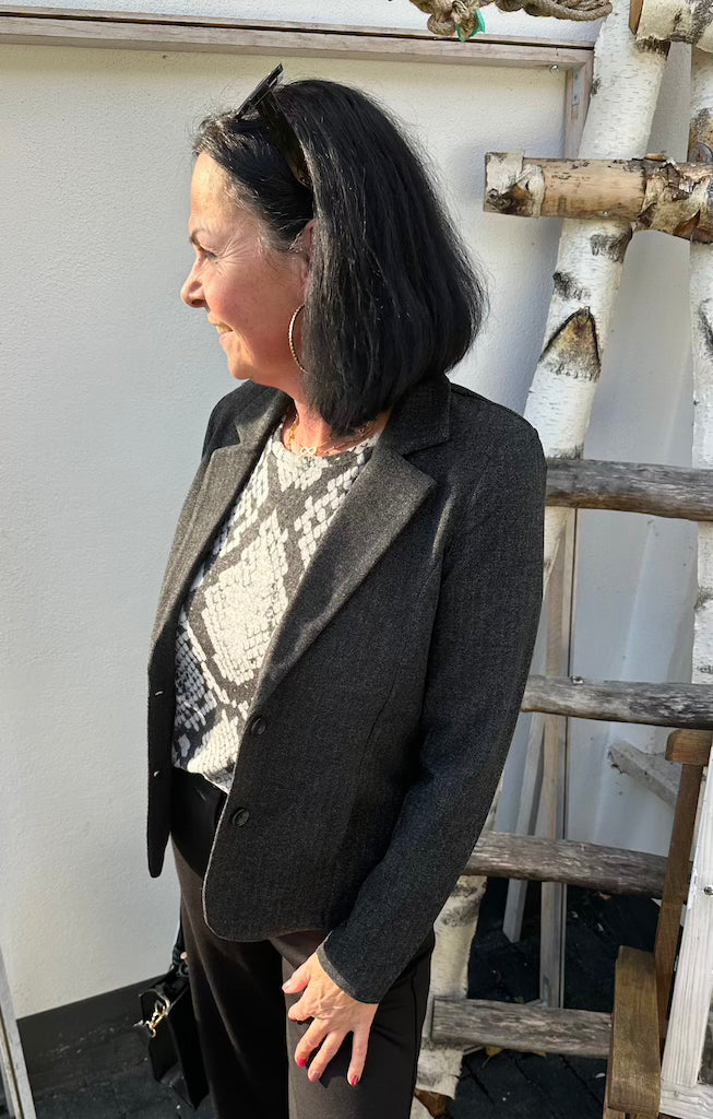 Soft-Blazer mit Fischgrätenmuster in Grau