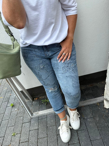 Jeans mit Strassmuster