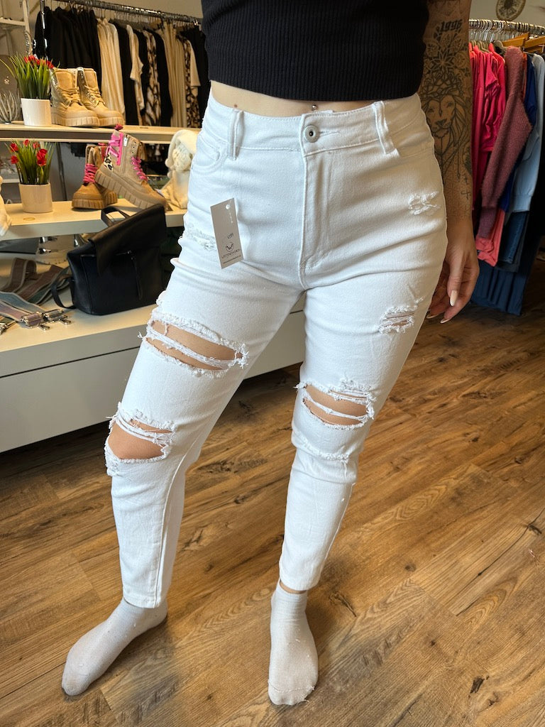 Weiße Mom-Jeans