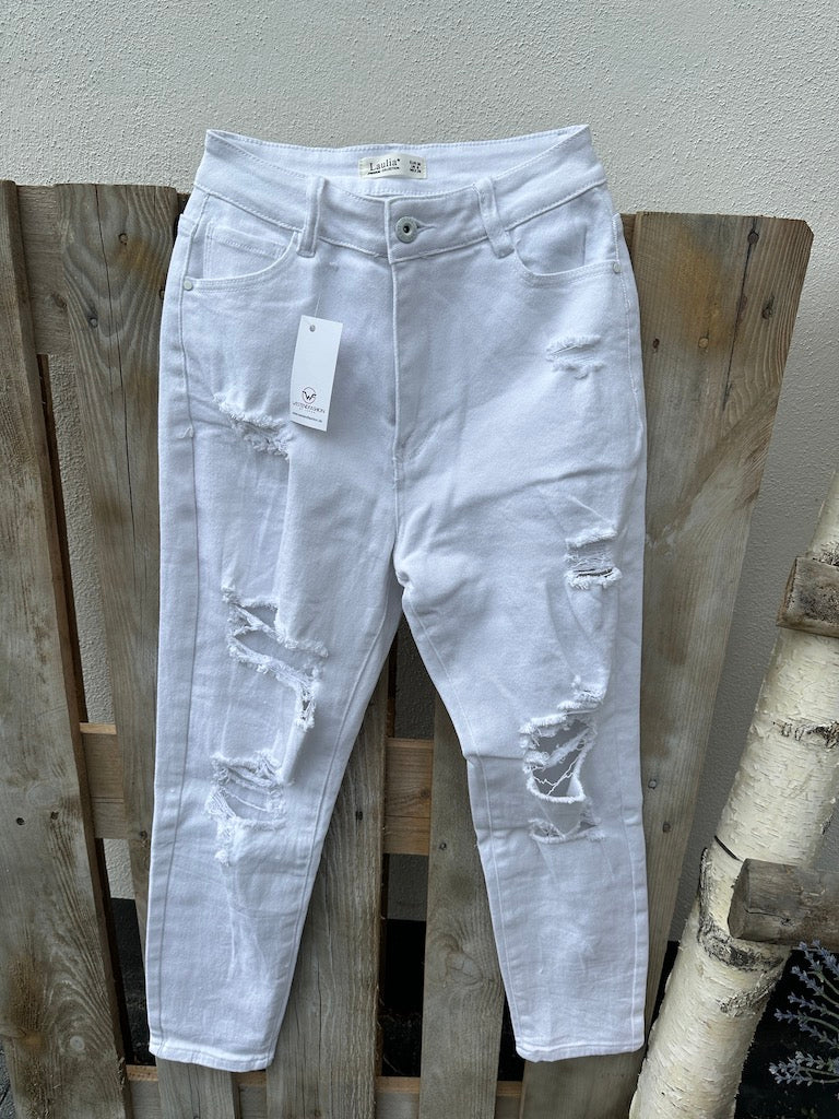 Weiße Mom-Jeans