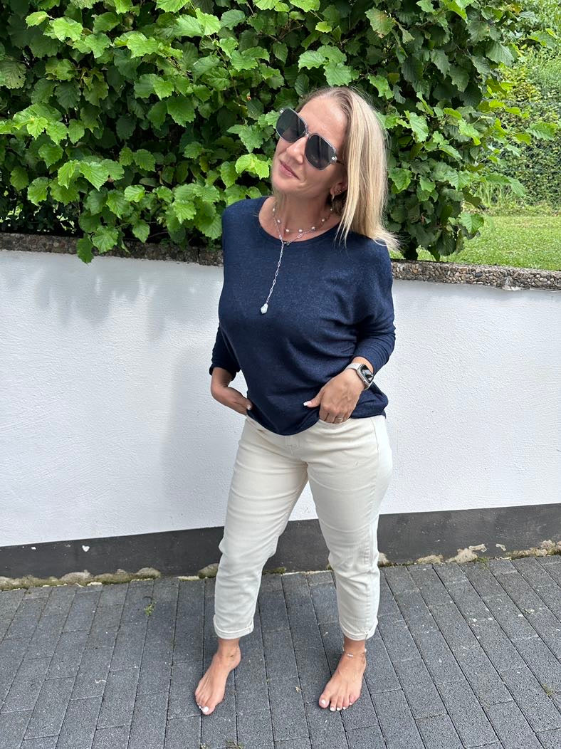 Mom Jeans mit elastischem Bund creme