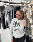 Edler Wollpullover mit Blumen Gr. XS-L
