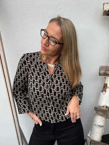 Edle Bluse mit V-Ausschnitt & geometrischem Print
