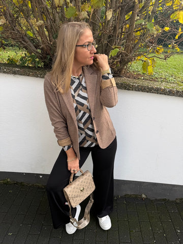 Soft-Blazer mit Fischgrätenmuster in Braun