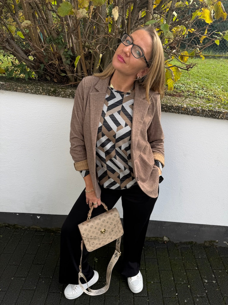 Soft-Blazer mit Fischgrätenmuster in Braun