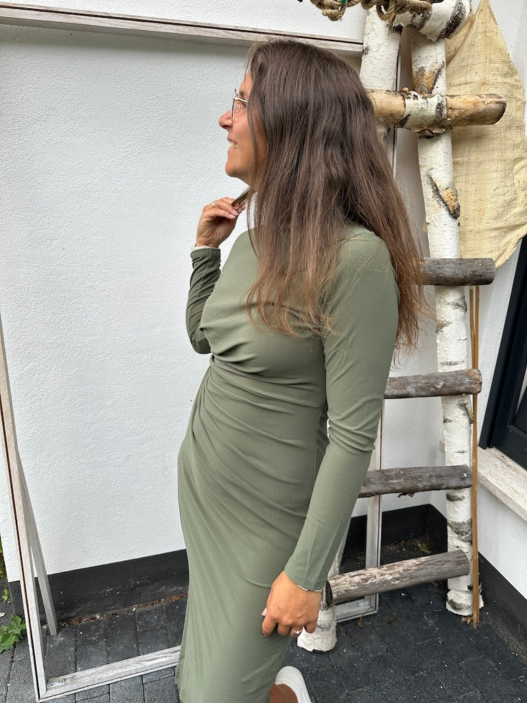 Kleid mit Raffung in Khaki