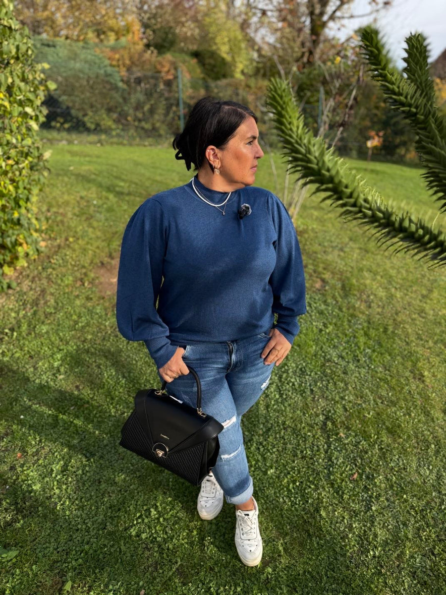 Pullover mit Puffärmeln in Blau