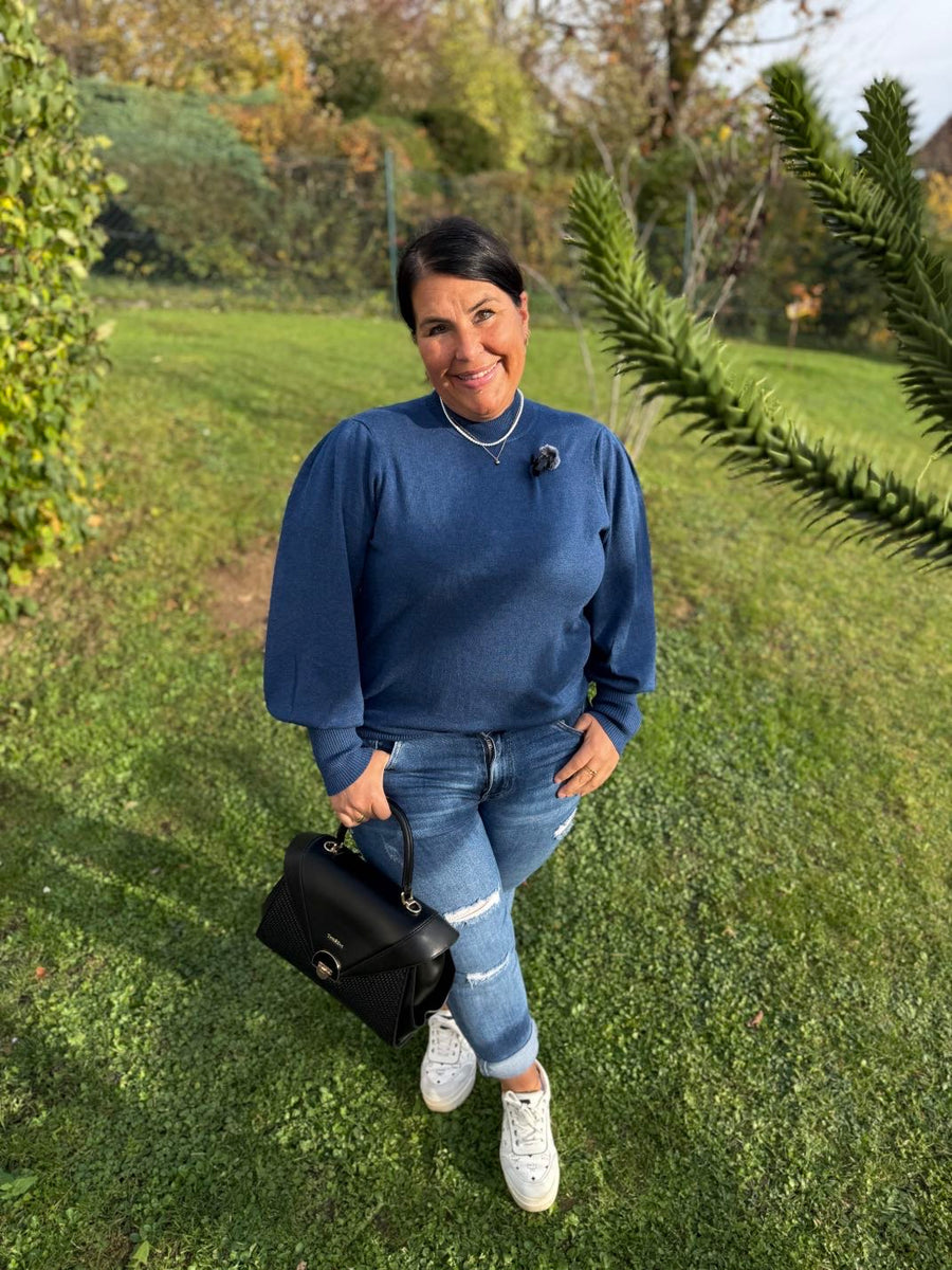 Pullover mit Puffärmeln in Blau