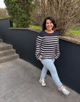 Ripp-Pullover mit geradem Saum in Navy