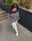 Ripp-Pullover mit geradem Saum in Navy