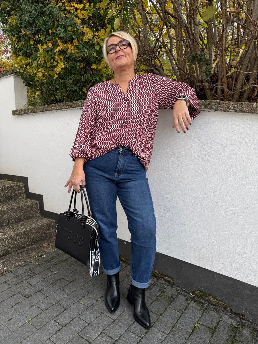 Dunkelblaue Mom Fit Jeans mit Glitzerknopf PLUS SIZE