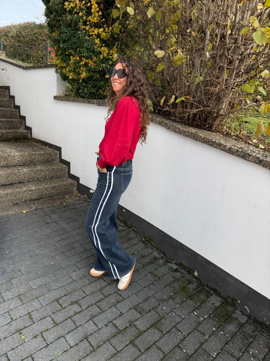 T195 Jeans - Dad Fit - mit Streifen und weitem Bein in blau