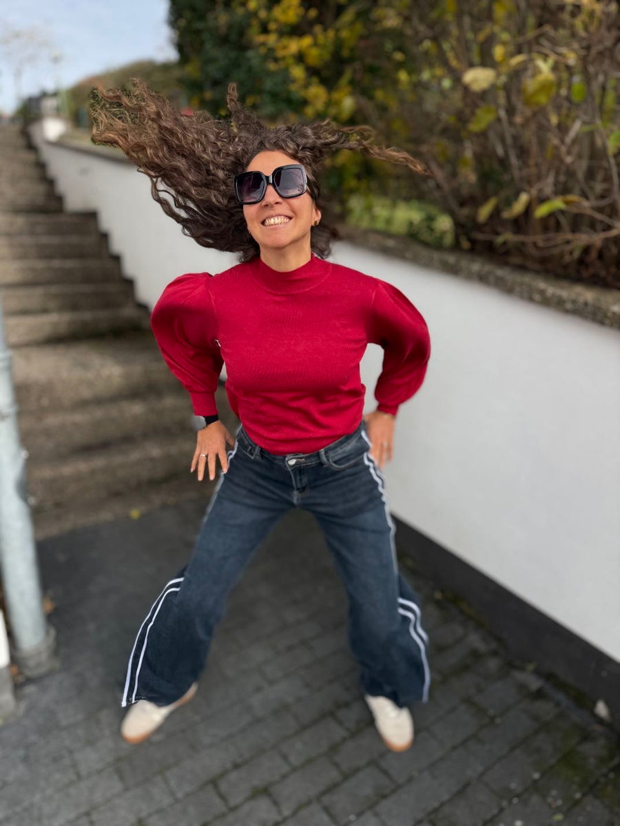 T195 Jeans - Dad Fit - mit Streifen und weitem Bein in blau