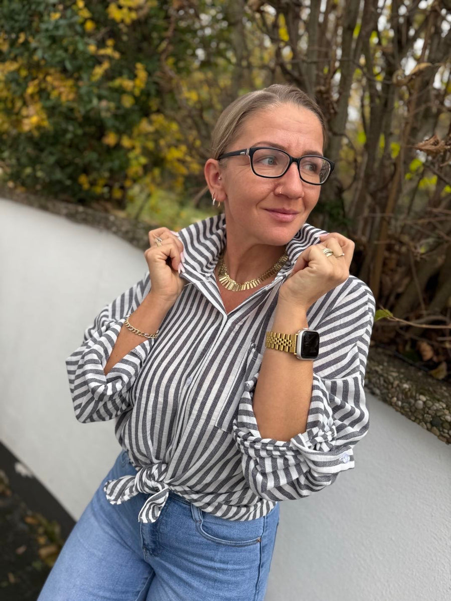 gestreifte Bluse aus Viskose in 3 Farben