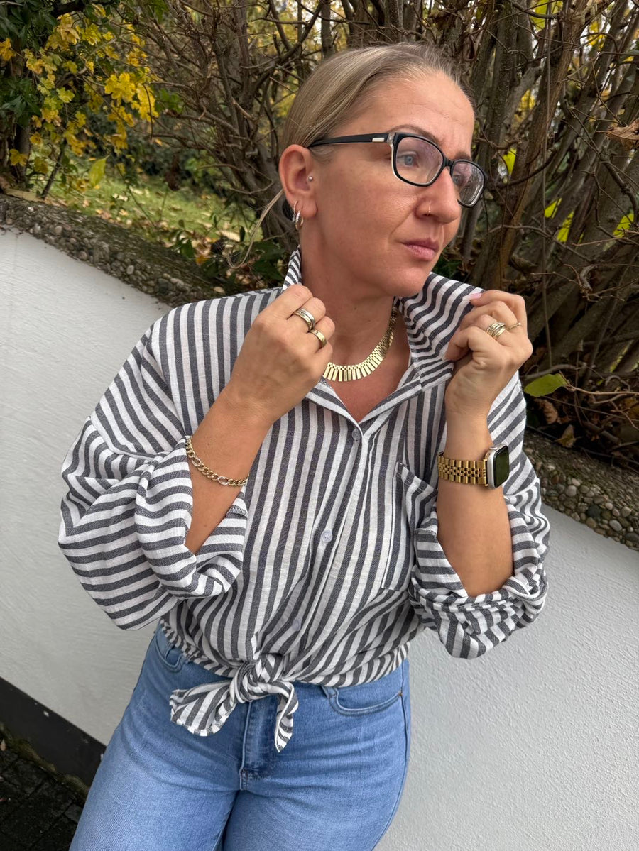 gestreifte Bluse aus Viskose in 3 Farben