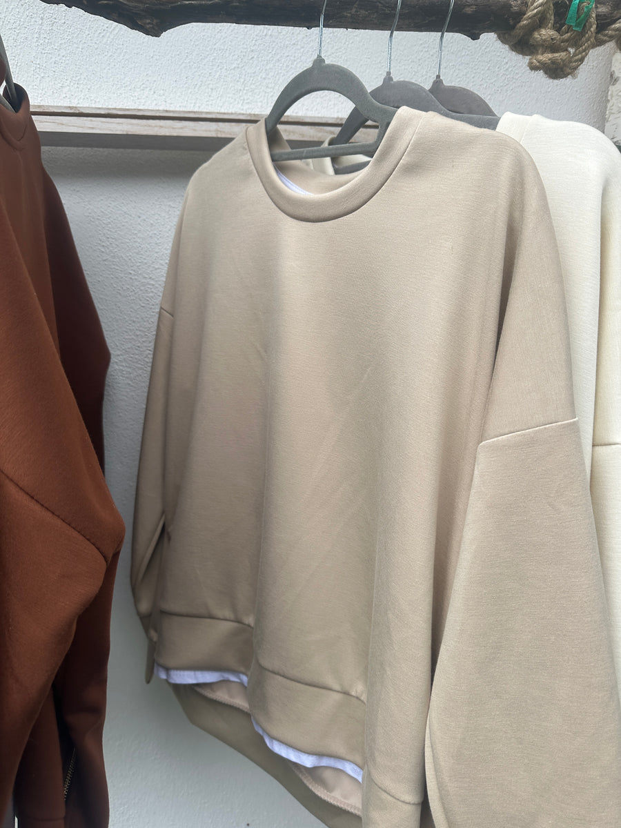 Sweater mit Shirteinsatz und Reißverschlüssen