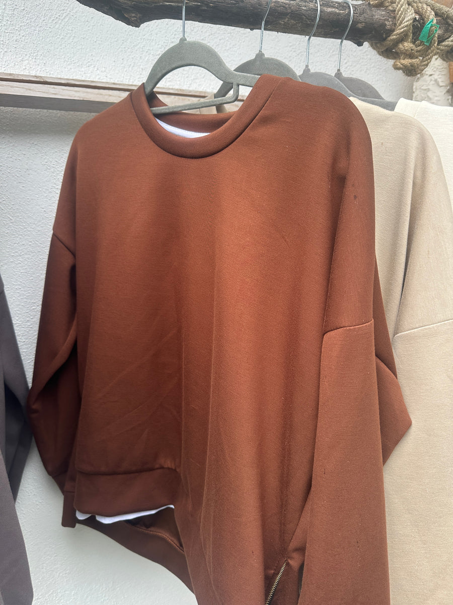 Sweater mit Shirteinsatz und Reißverschlüssen