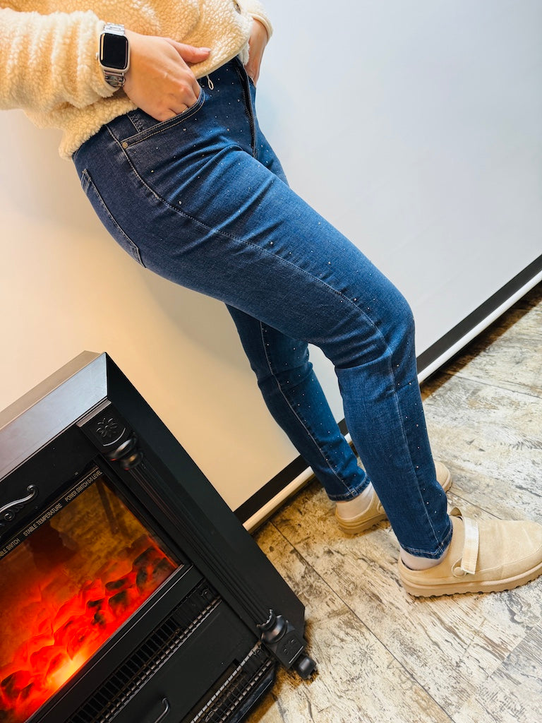 Glitzer Jeans in Mom-Fit