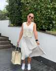Plissee Midirock in Creme