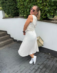 Plissee Midirock in Creme