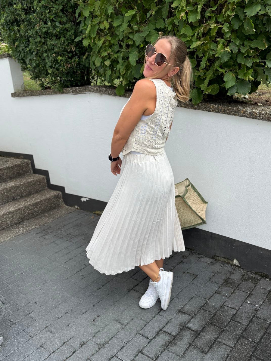 Plissee Midirock in Creme