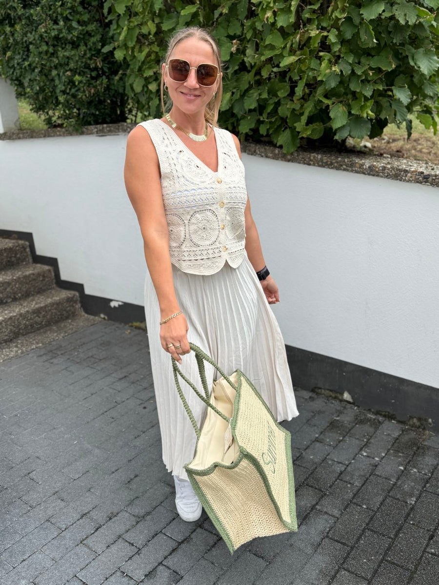 Plissee Midirock in Creme
