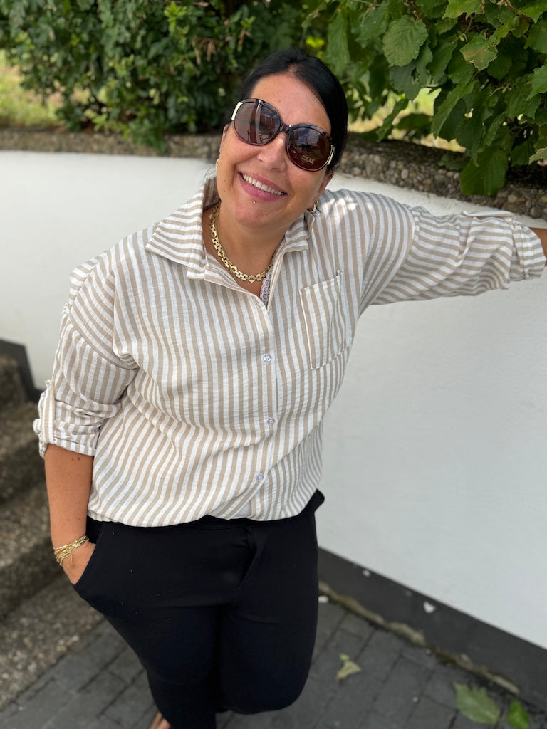 Gestreifte Hemd-Bluse in Leinenoptik