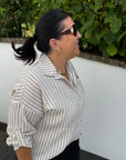 Gestreifte Hemd-Bluse in Leinenoptik