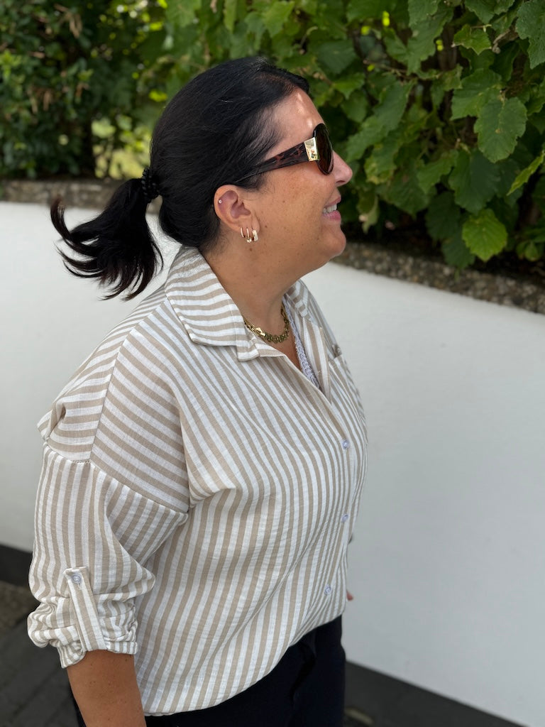 Gestreifte Hemd-Bluse in Leinenoptik