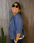 Bluse mit Nadelstreifenmuster in Blau