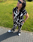 Viskose Bluse mit abstraktem Druck