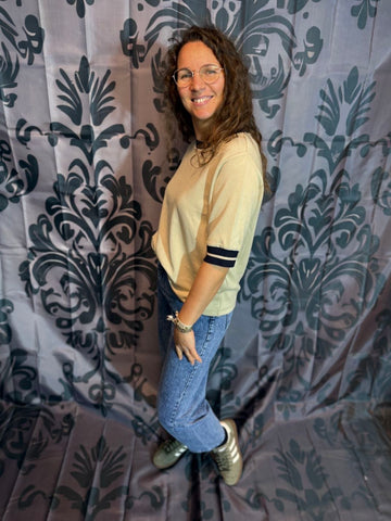 Bluse mit Rippenbündchen in Creme