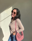 Melierter Pullover in Beige-Rosa